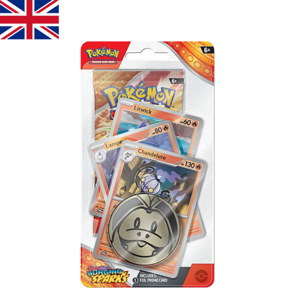 Premium Checklane Blister Surging Sparks con línea Evolutiva Chandelure | Inglés | POKÉMON